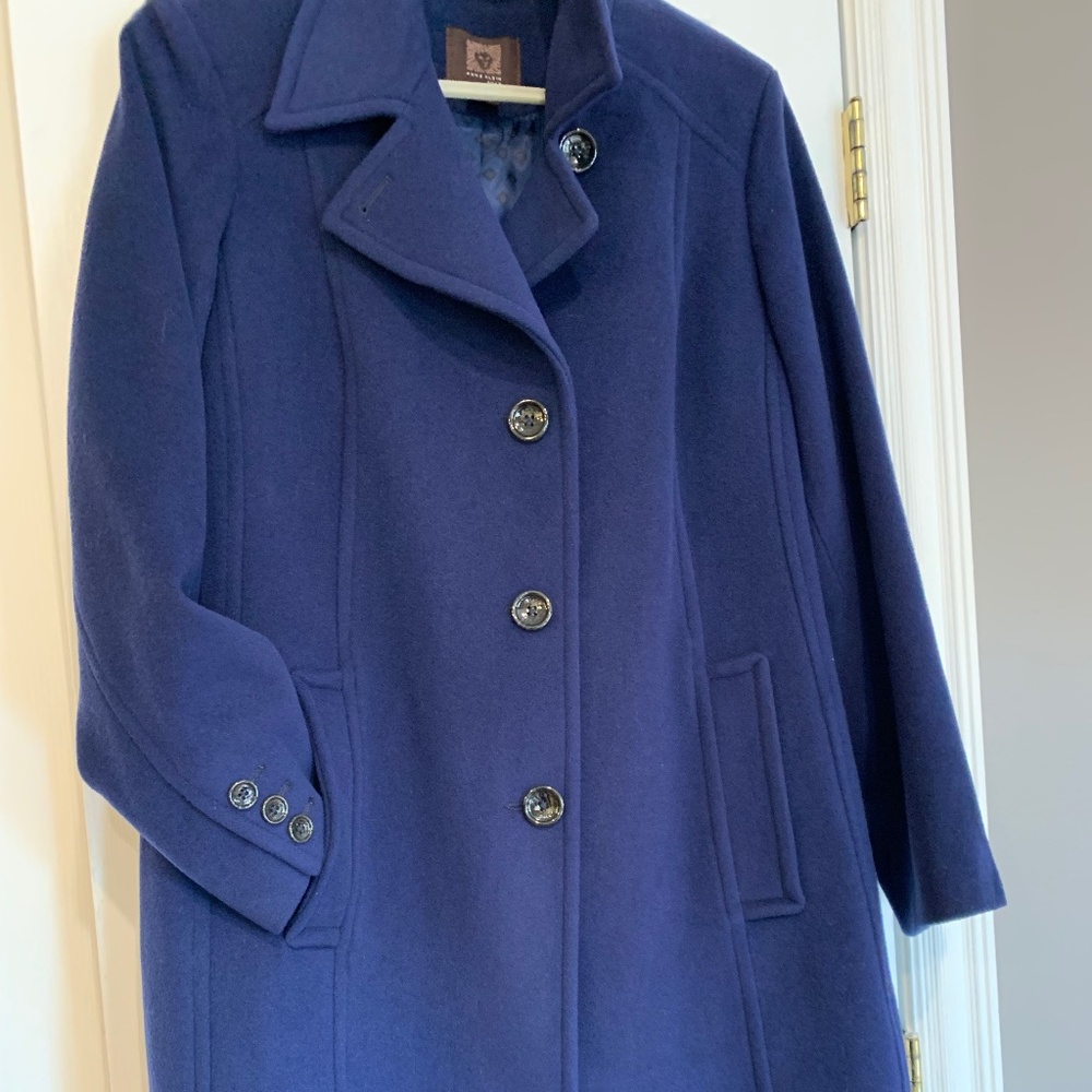Anne Klein Single Breast Walker Coat Size 16 Marine Navy
